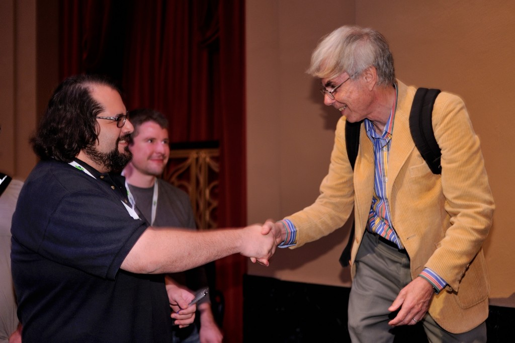 Douglas Hofstadter shakes Mike's hand